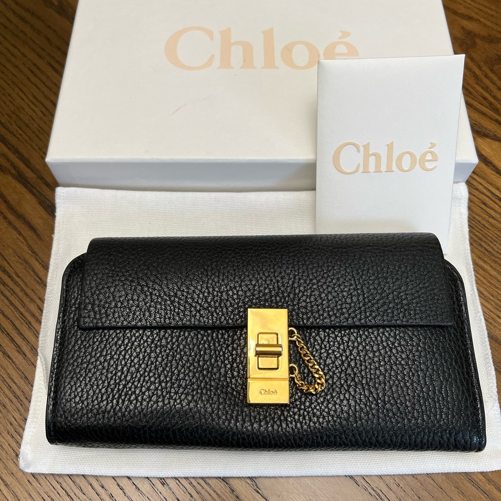 Chloe Black Wallet with Gold Accents